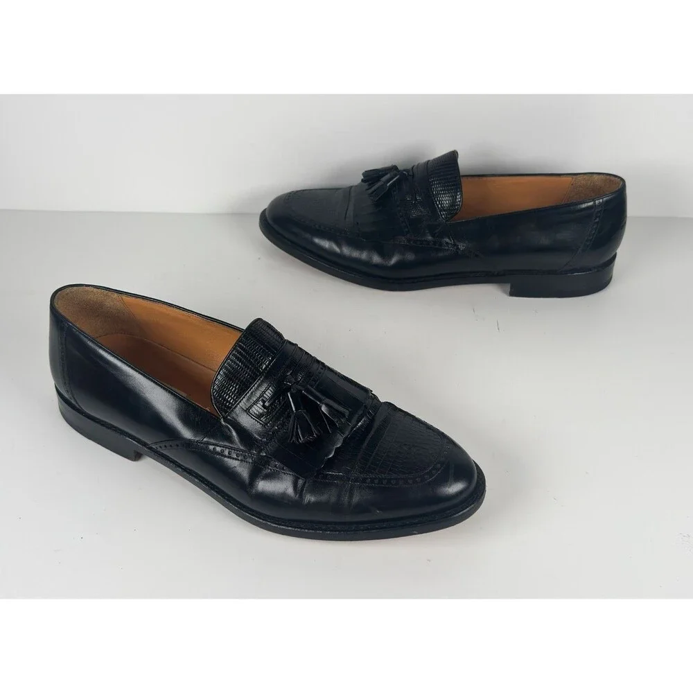 Mezlan Murcia Shoes Mens Black Leather Tassel Loafers Genuine Lizard US 12
